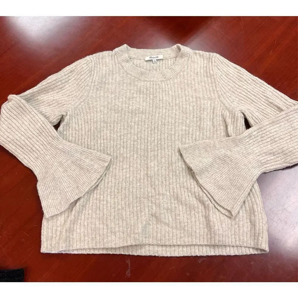 Madewell Tan Bell Sleeve Crew Neck Sweater sz XL EUC